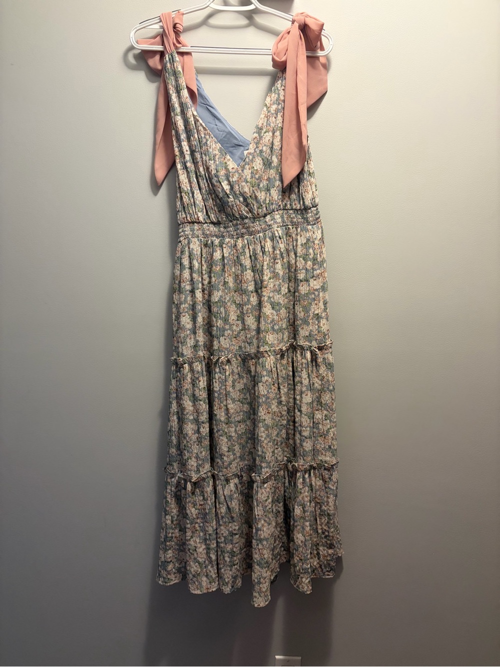 Floral Tie-Shoulder Maxi Dress in Pink and Cream